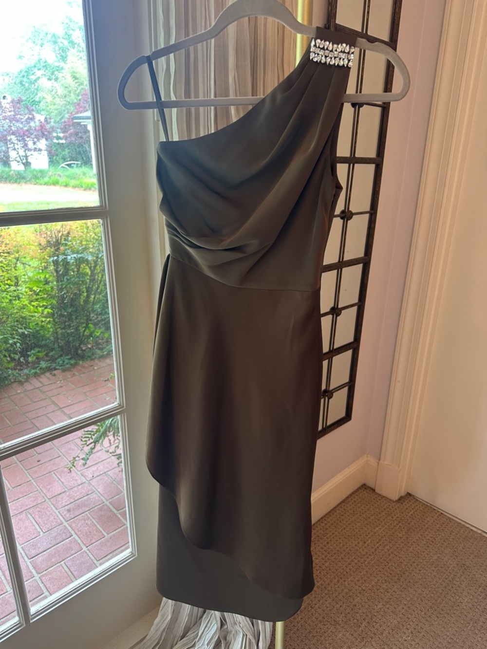Sachin + Babi Olive One-Shoulder Dress with Crystal Strap